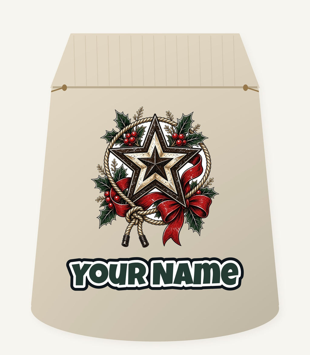 Rustic Barn Star And Rope Personalised Santa Sack