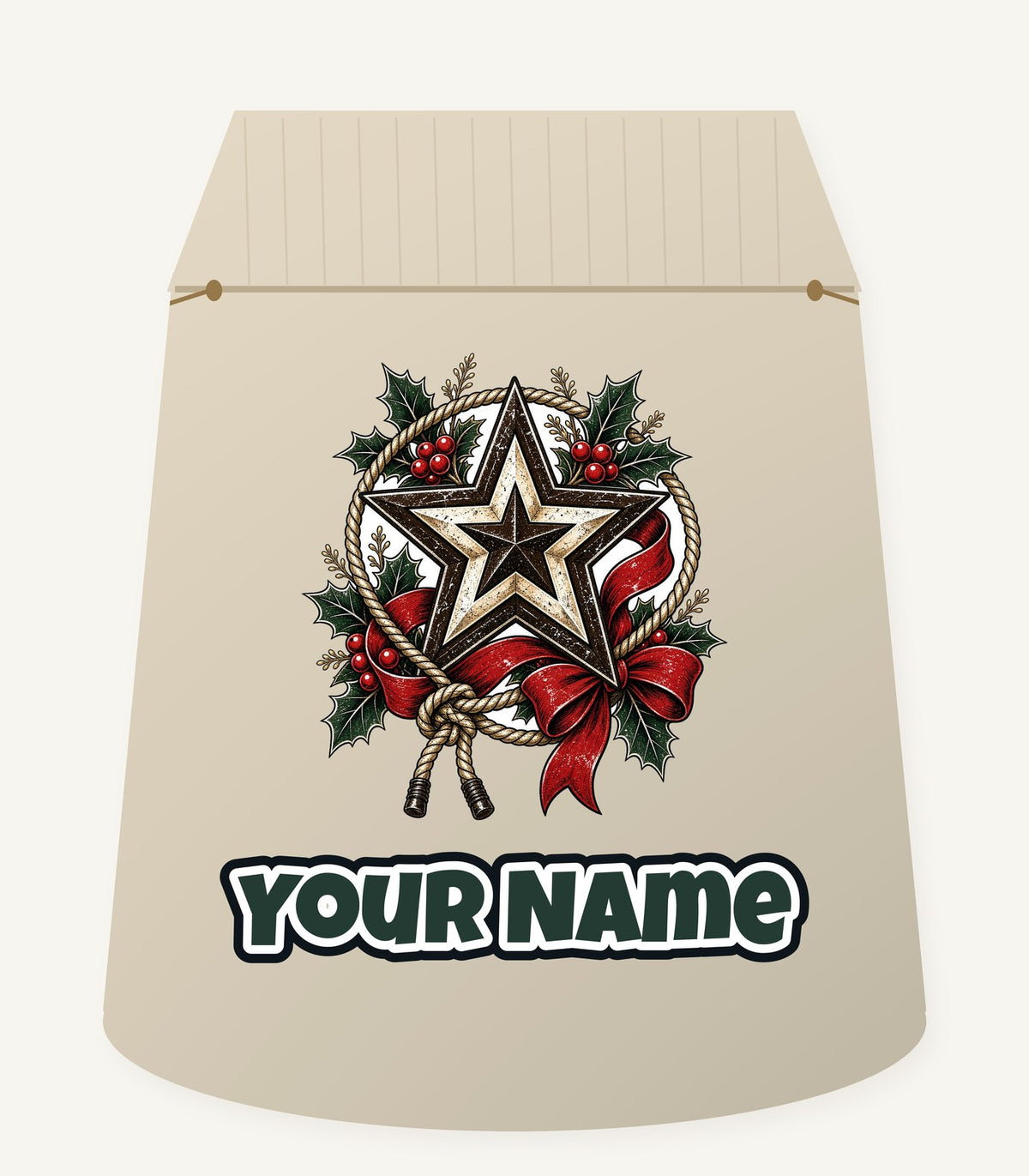Rustic Barn Star And Rope Personalised Santa Sack