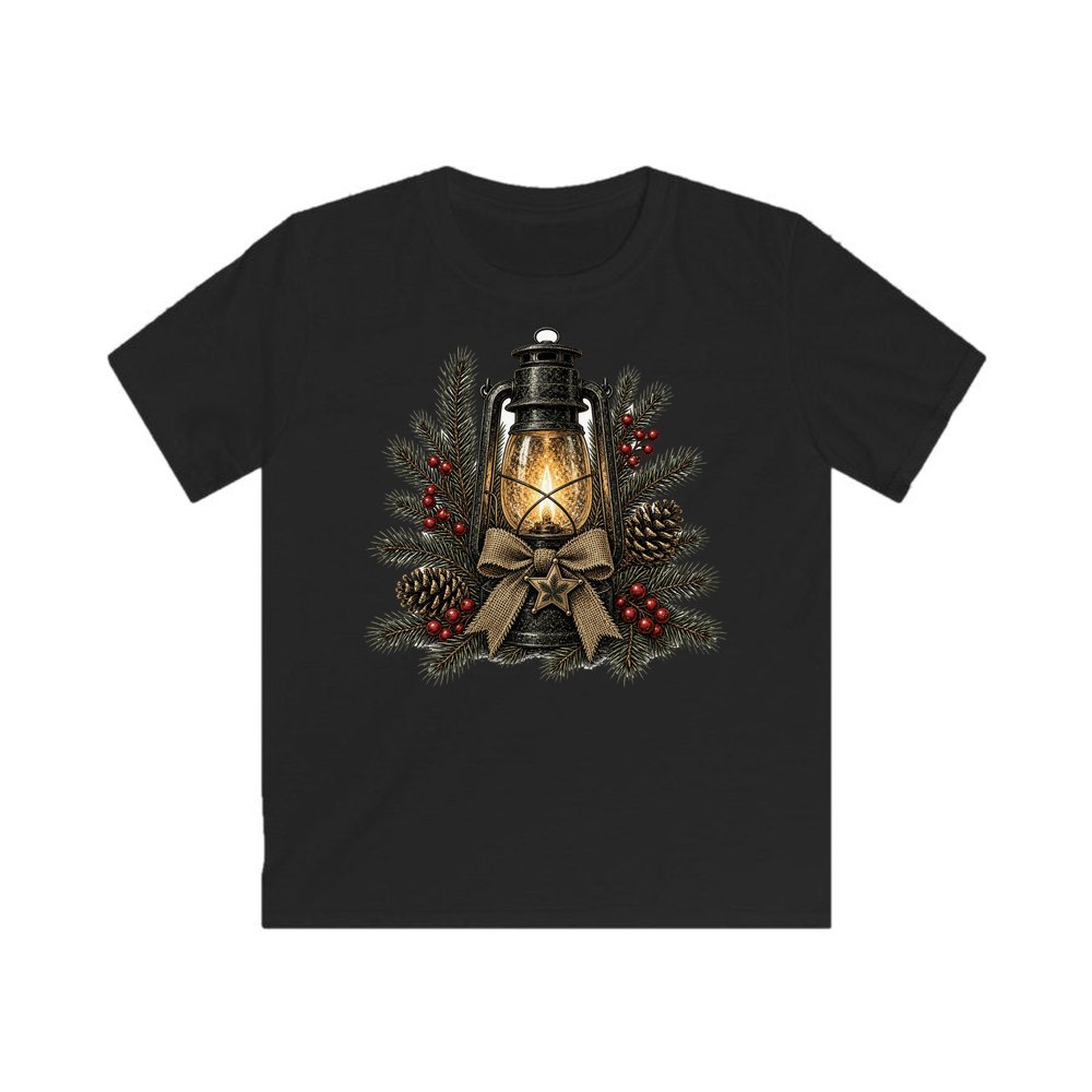 Rustic Lantern With Hessian Bow personalised kids Christmas tee in black