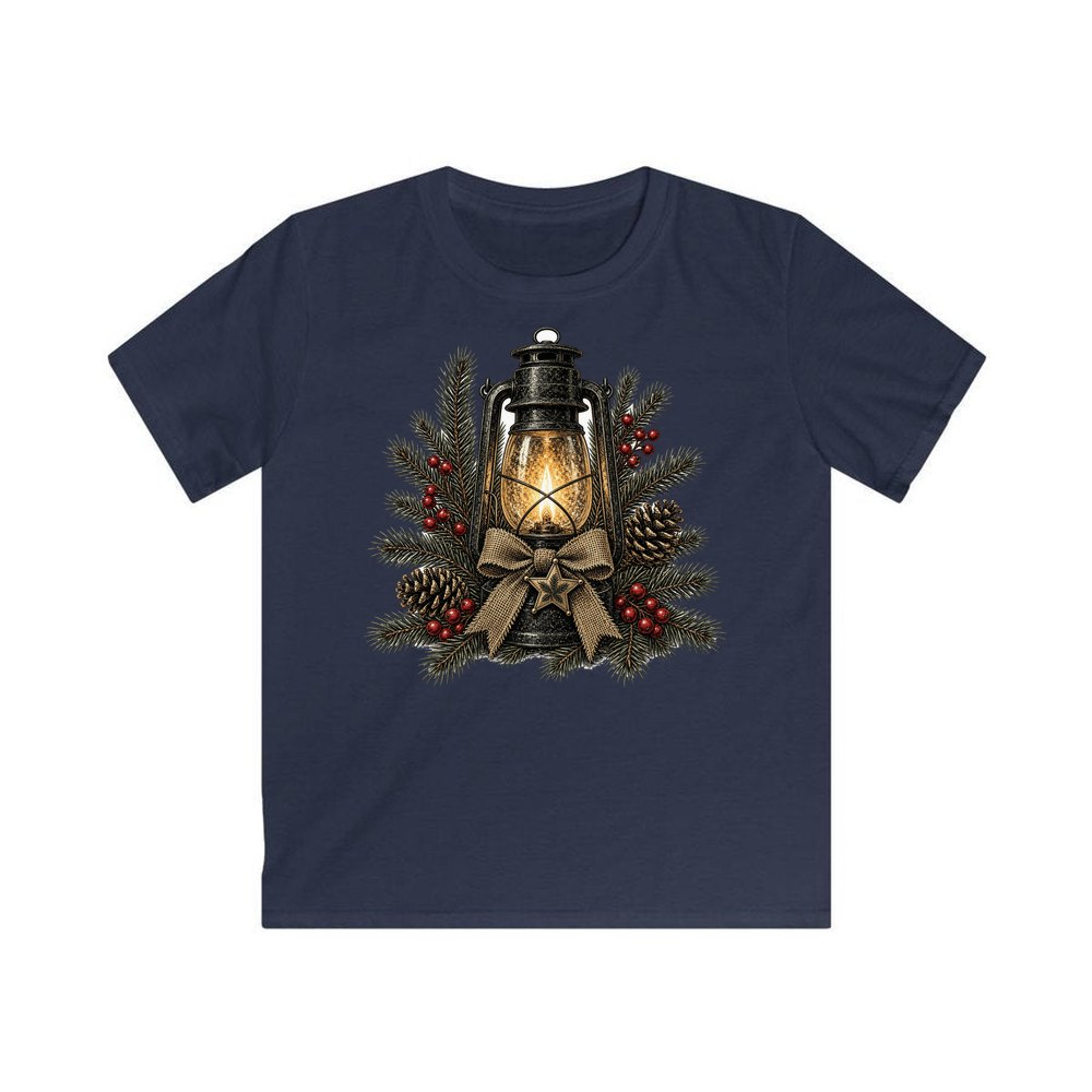 Rustic Lantern With Hessian Bow personalised kids Christmas tee in navy
