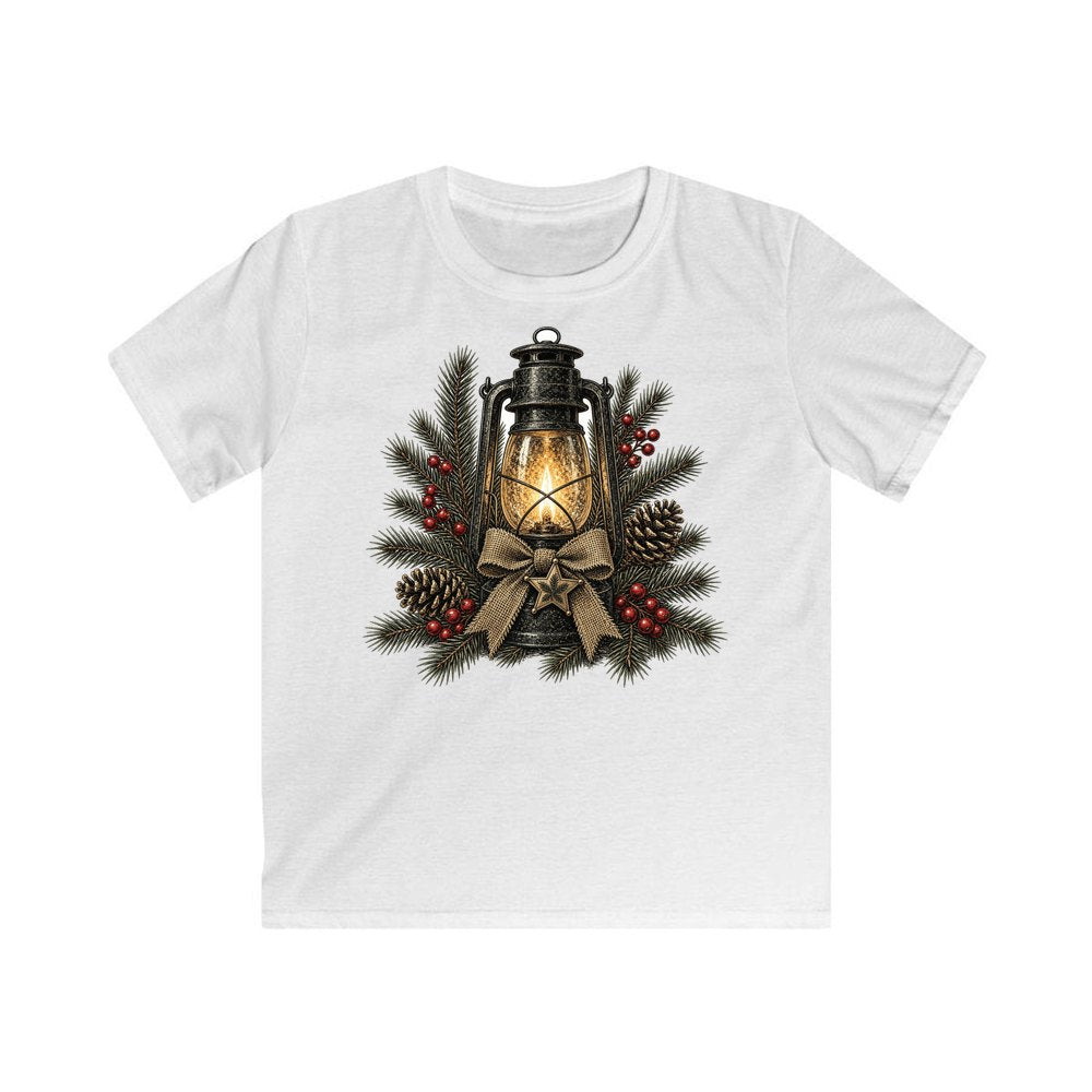 Rustic Lantern With Hessian Bow personalised kids Christmas tee in white