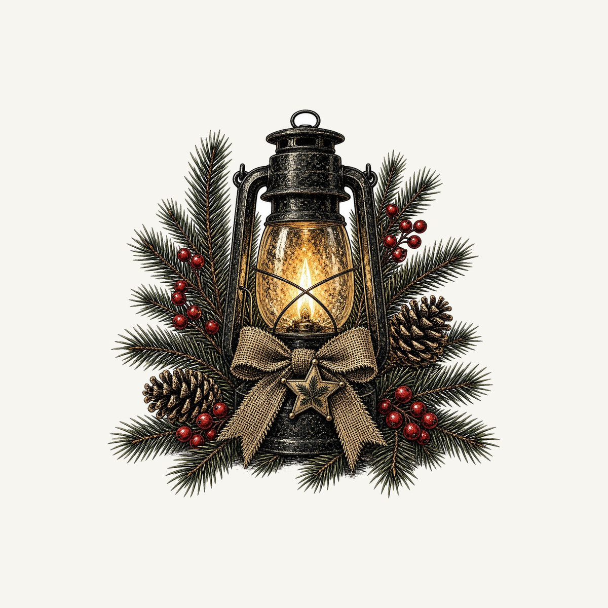 Rustic Lantern With Hessian Bow Personalised Christmas T-Shirt and Hoodie
