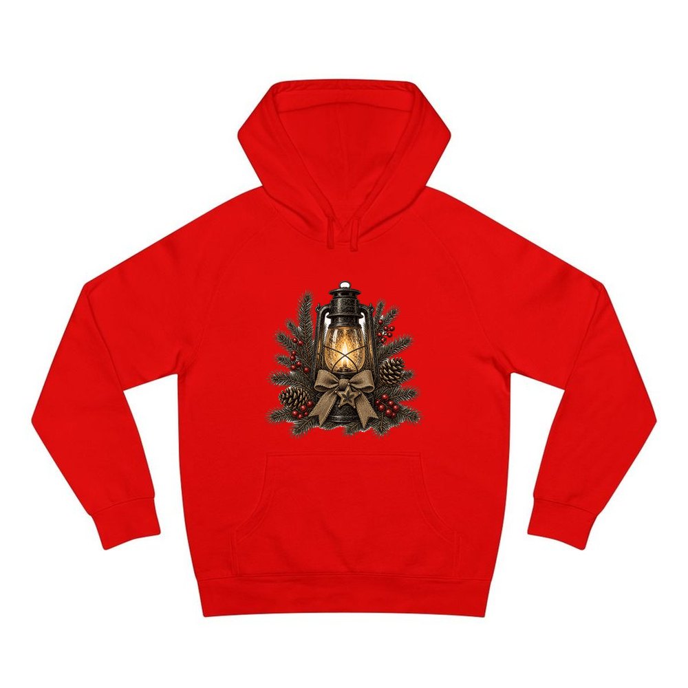 Rustic Lantern With Hessian Bow personalised Christmas hoodie in red