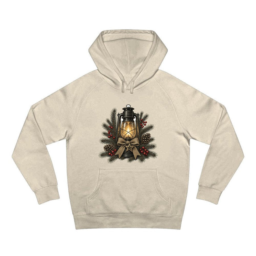 Rustic Lantern With Hessian Bow personalised Christmas hoodie in sand