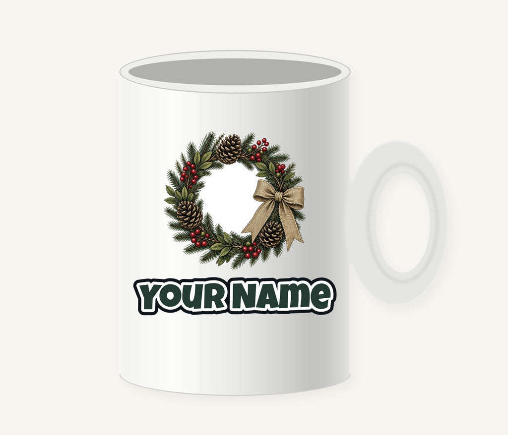 Rustic Pinecone Wreath Personalised Christmas Mug