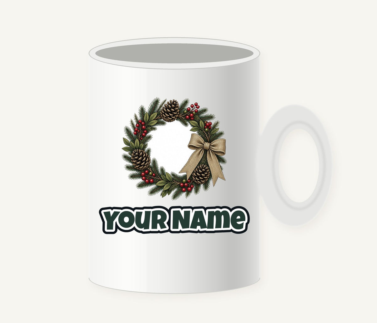 Rustic Pinecone Wreath Personalised Christmas Mug