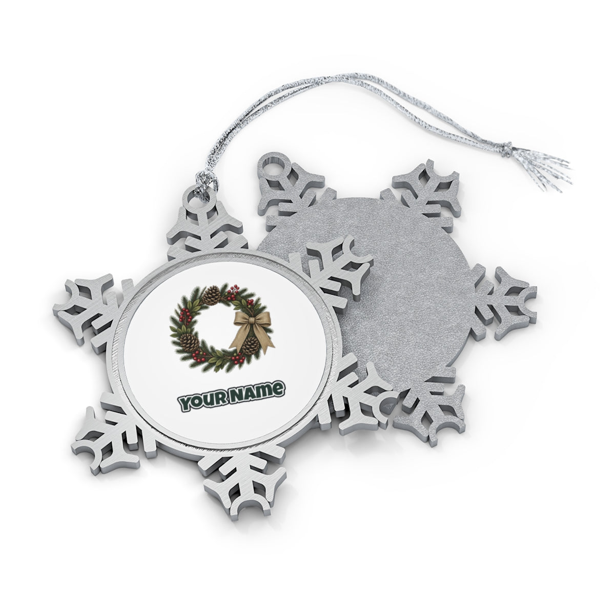Rustic Pinecone Wreath Personalised Pewter Christmas Ornament