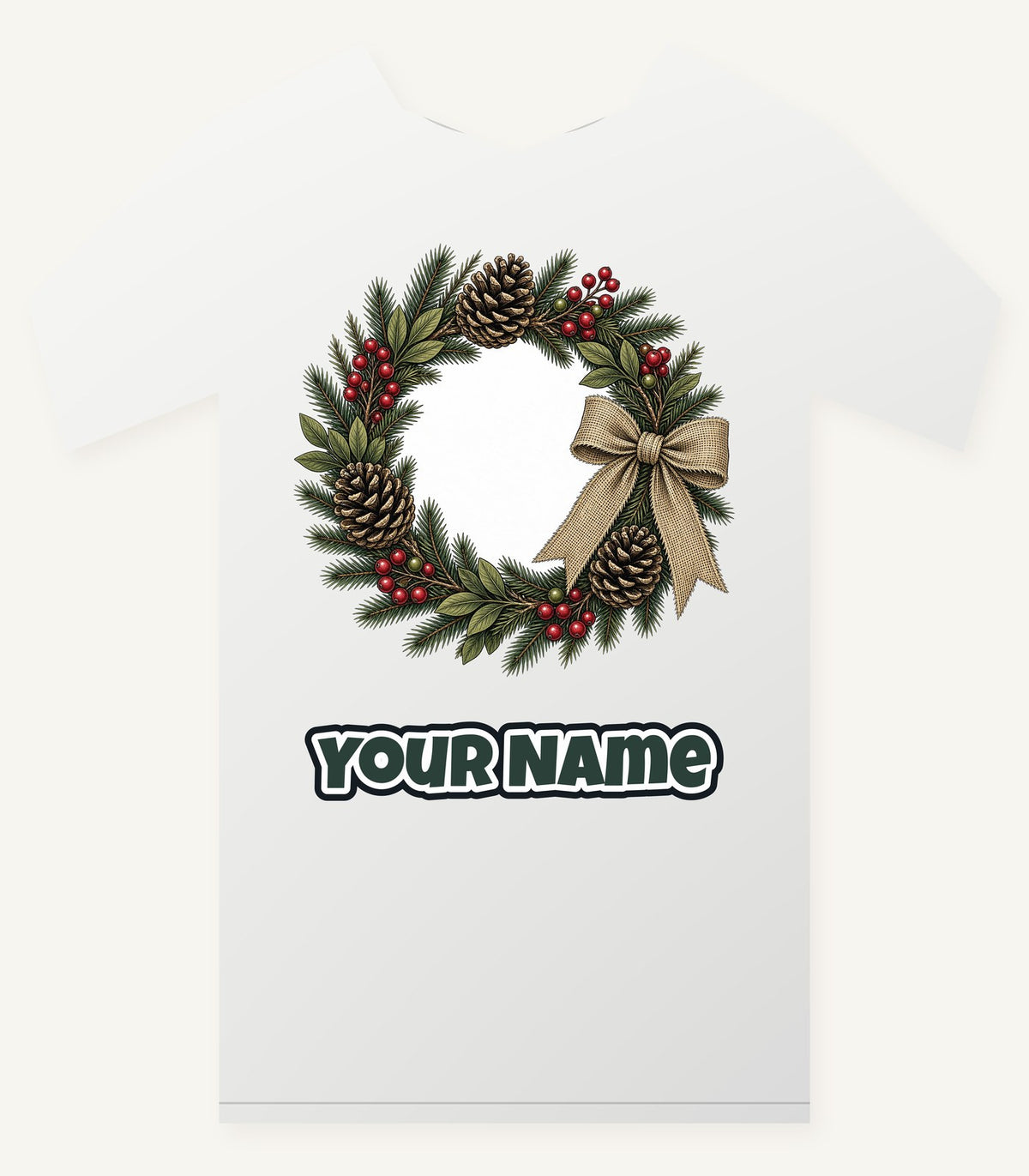 Rustic Pinecone Wreath Personalised Christmas T-Shirt and Hoodie