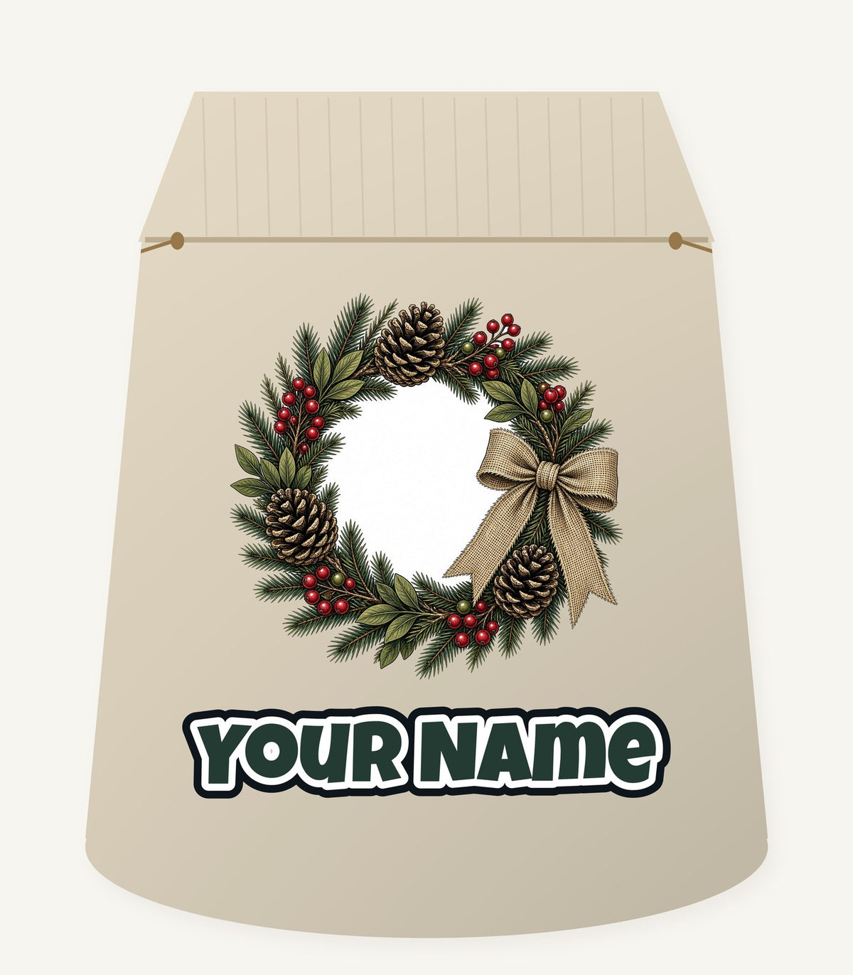 Rustic Pinecone Wreath Personalised Santa Sack