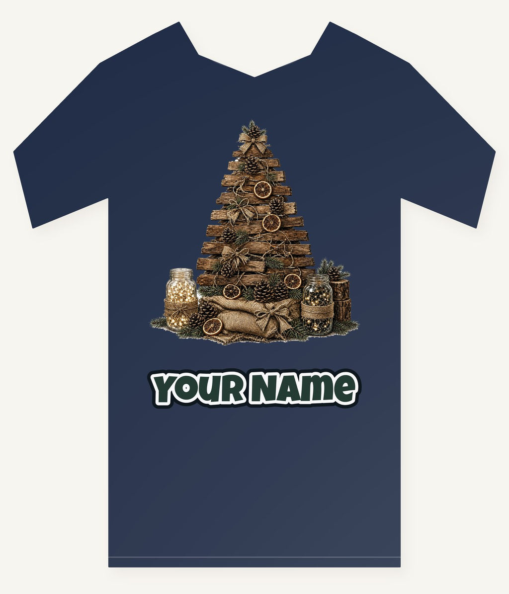 Rustic Timber Christmas Tree Personalised Kids Tee and Baby Bodysuit