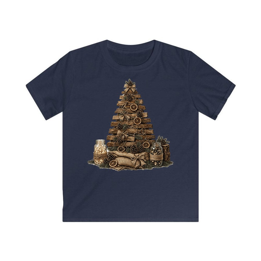 Timber and Pinecone Christmas Tree personalised kids Christmas tee in navy