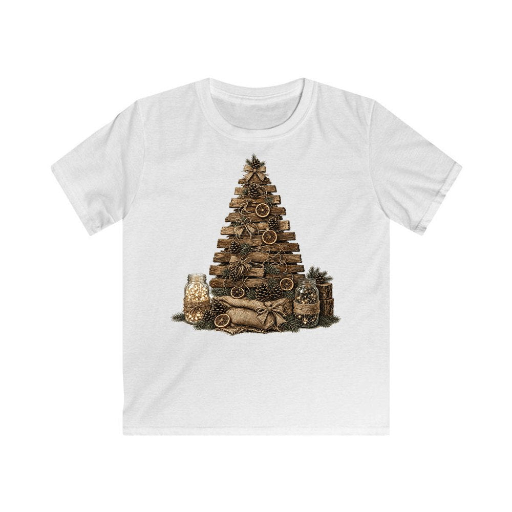 Timber and Pinecone Christmas Tree personalised kids Christmas tee in white