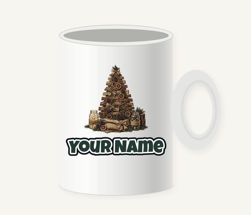 Rustic Timber Christmas Tree Personalised Christmas Mug