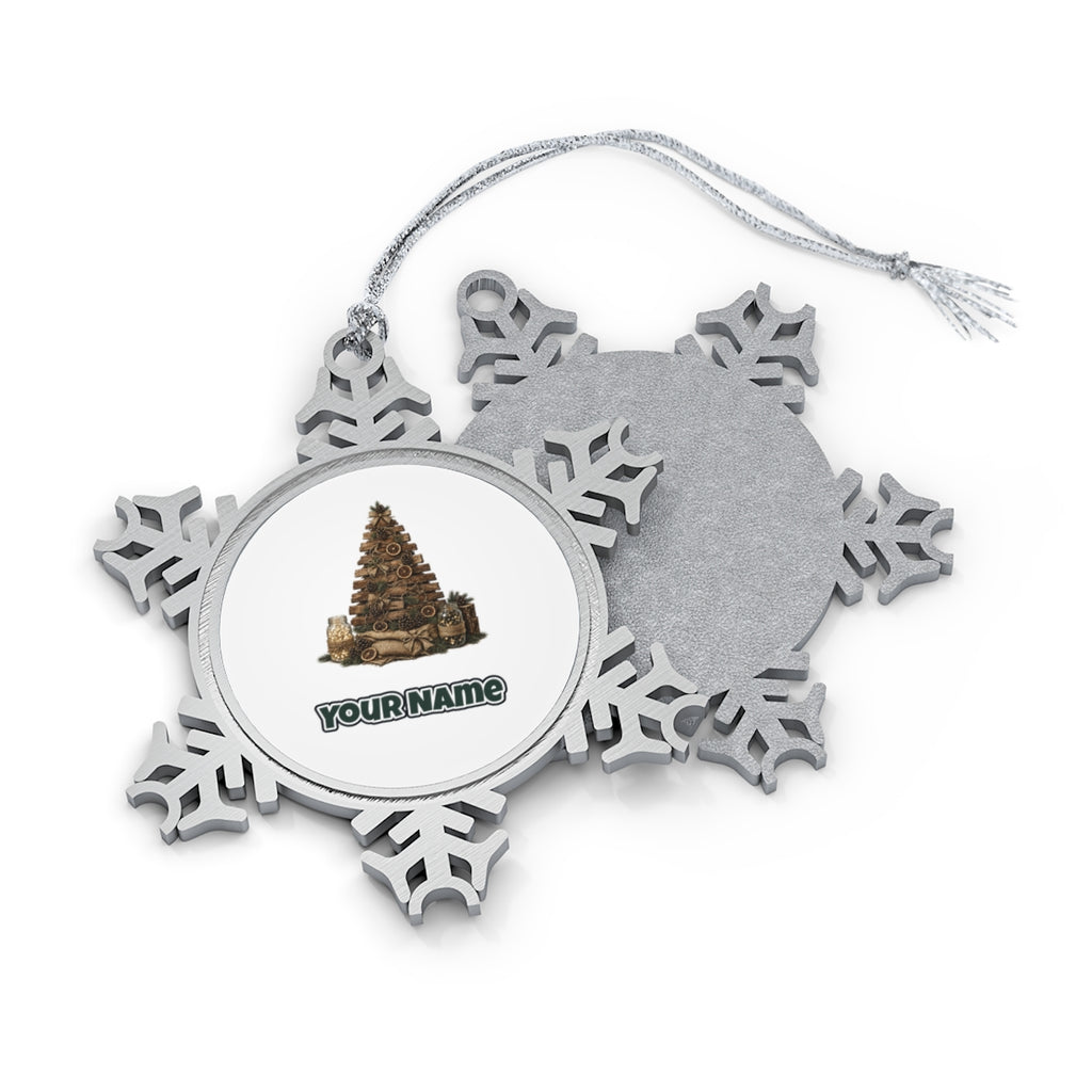 Rustic Timber Christmas Tree Personalised Pewter Christmas Ornament