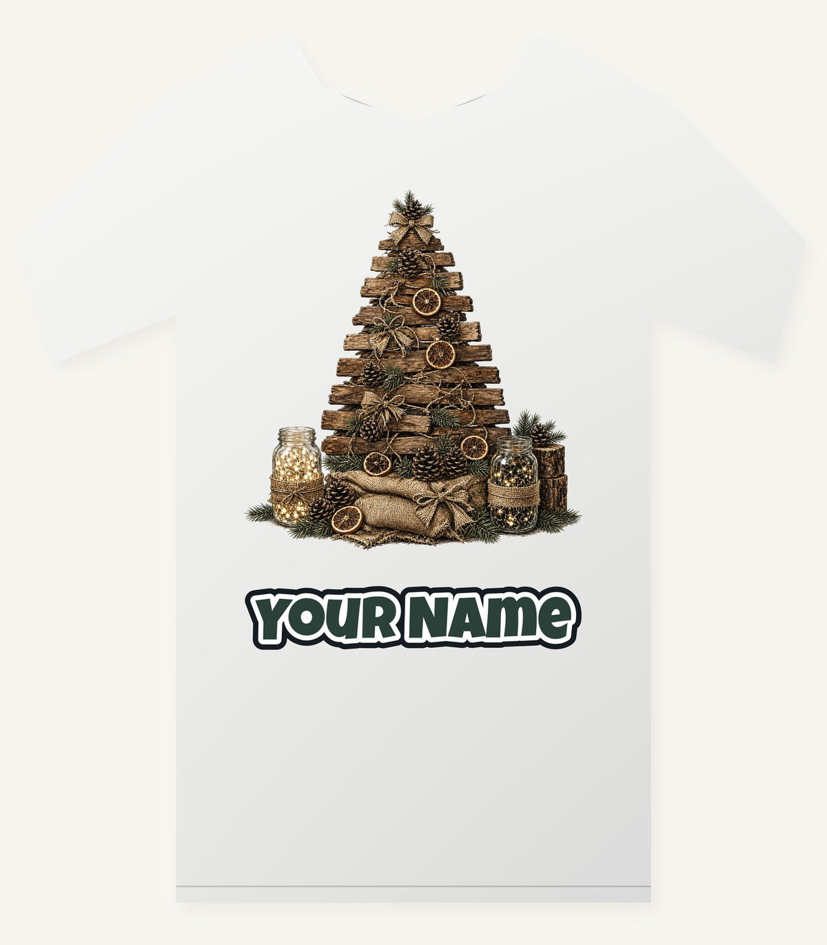 Rustic Timber Christmas Tree Personalised Christmas T-Shirt and Hoodie