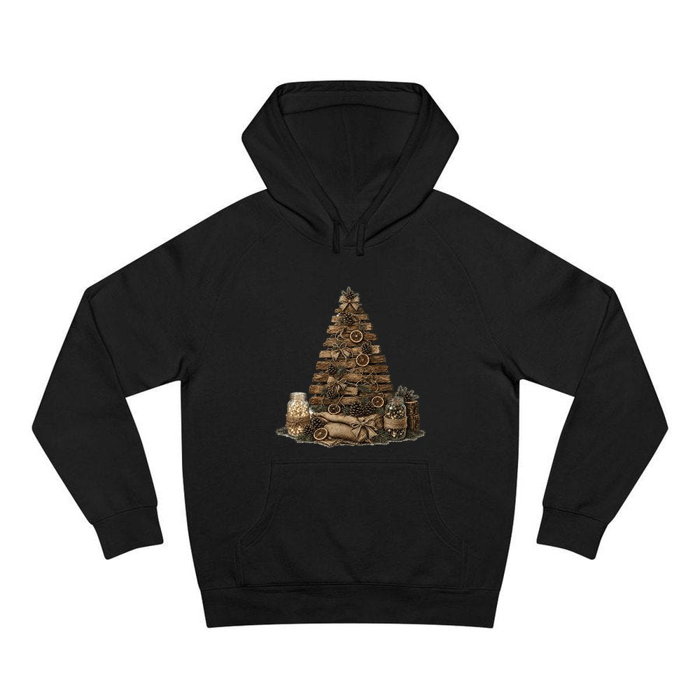 Timber and Pinecone Christmas Tree personalised Christmas hoodie in black