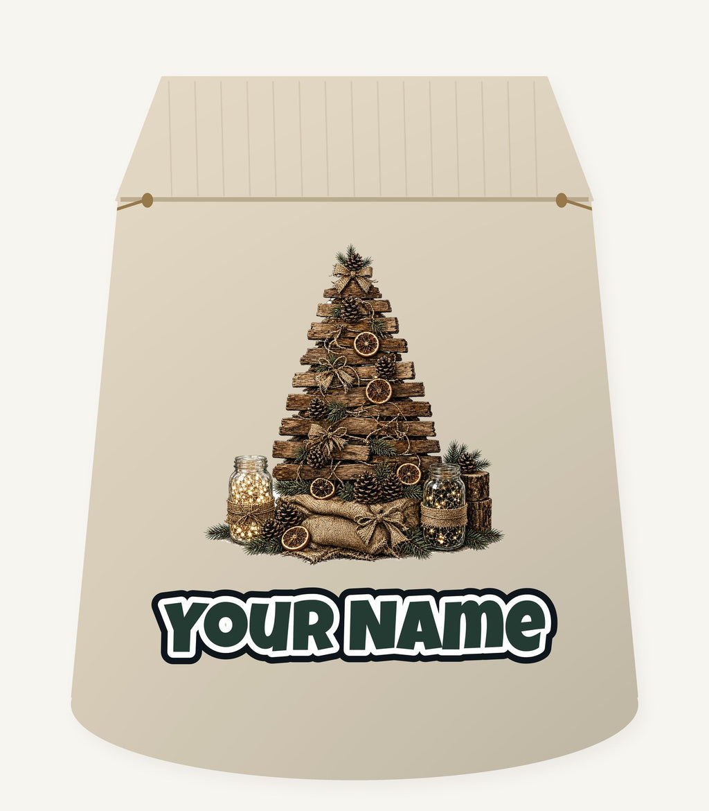 Rustic Timber Christmas Tree Personalised Santa Sack
