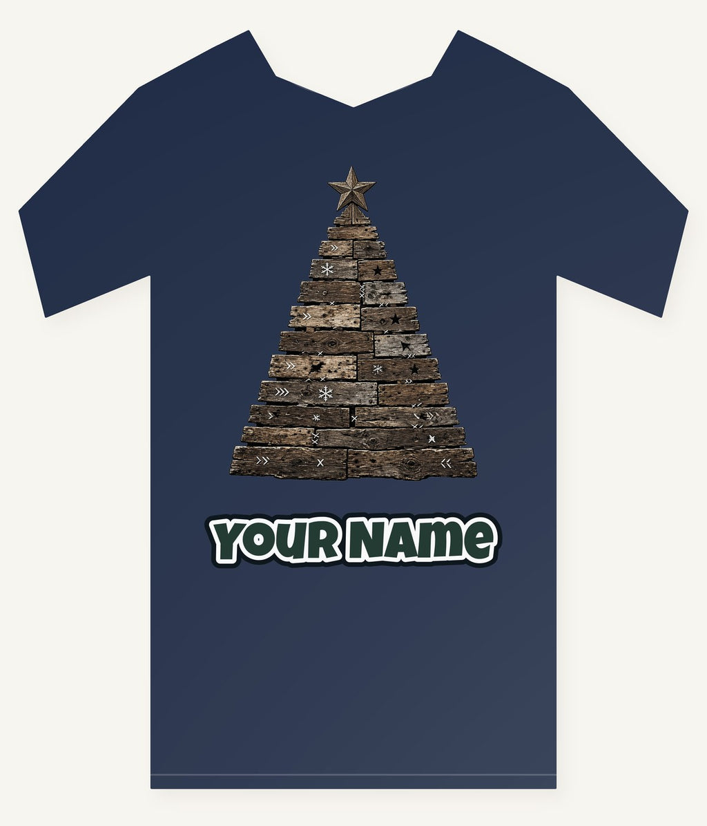 Rustic Timber Christmas Tree Personalised Kids Tee and Baby Bodysuit
