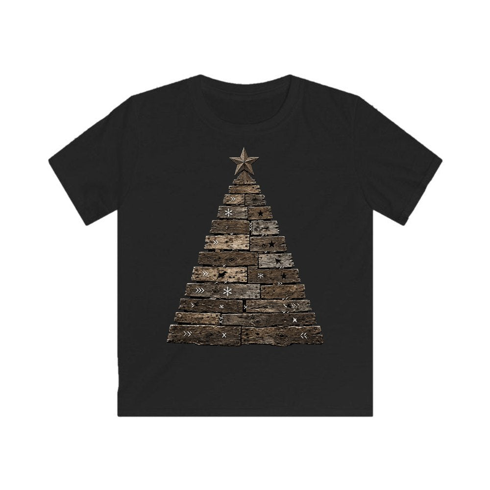 Rustic Timber Christmas Tree personalised kids Christmas tee in black