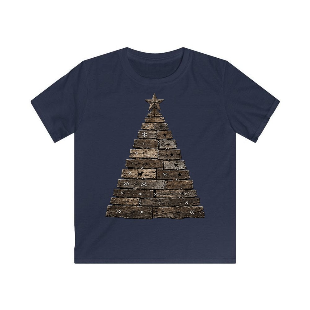 Rustic Timber Christmas Tree personalised kids Christmas tee in navy