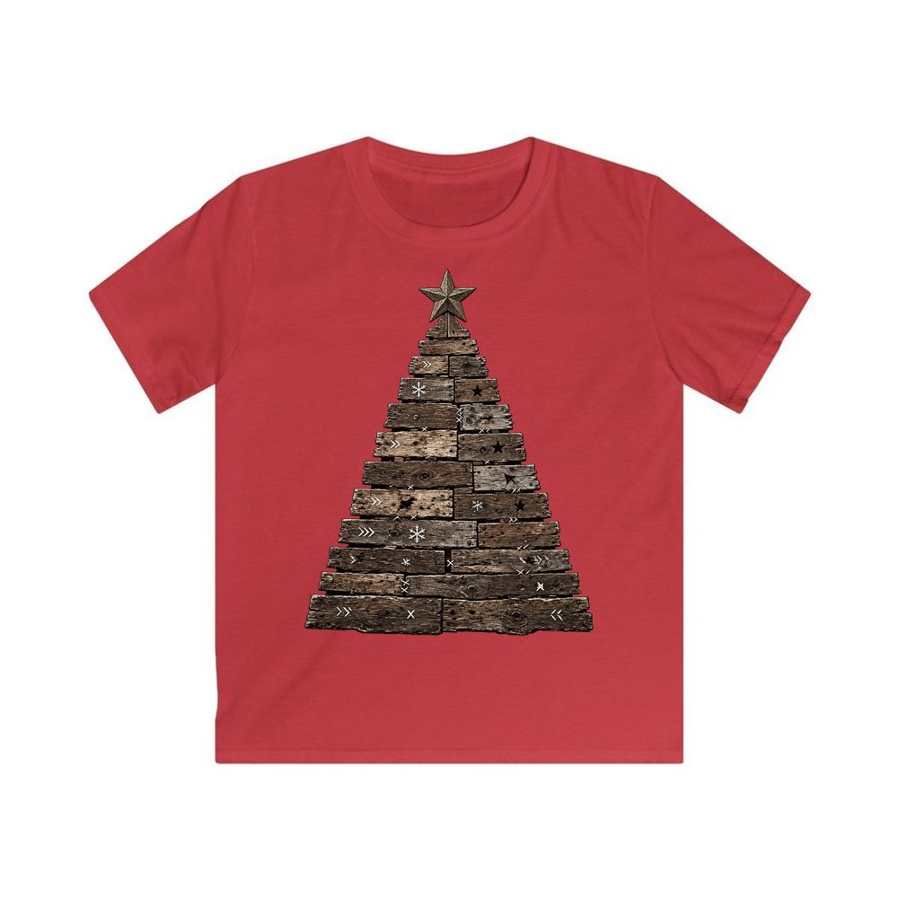 Rustic Timber Christmas Tree personalised kids Christmas tee in red