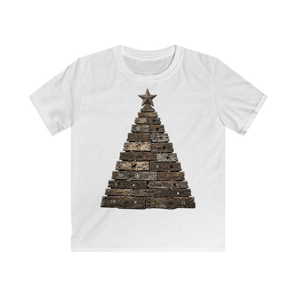 Rustic Timber Christmas Tree personalised kids Christmas tee in white