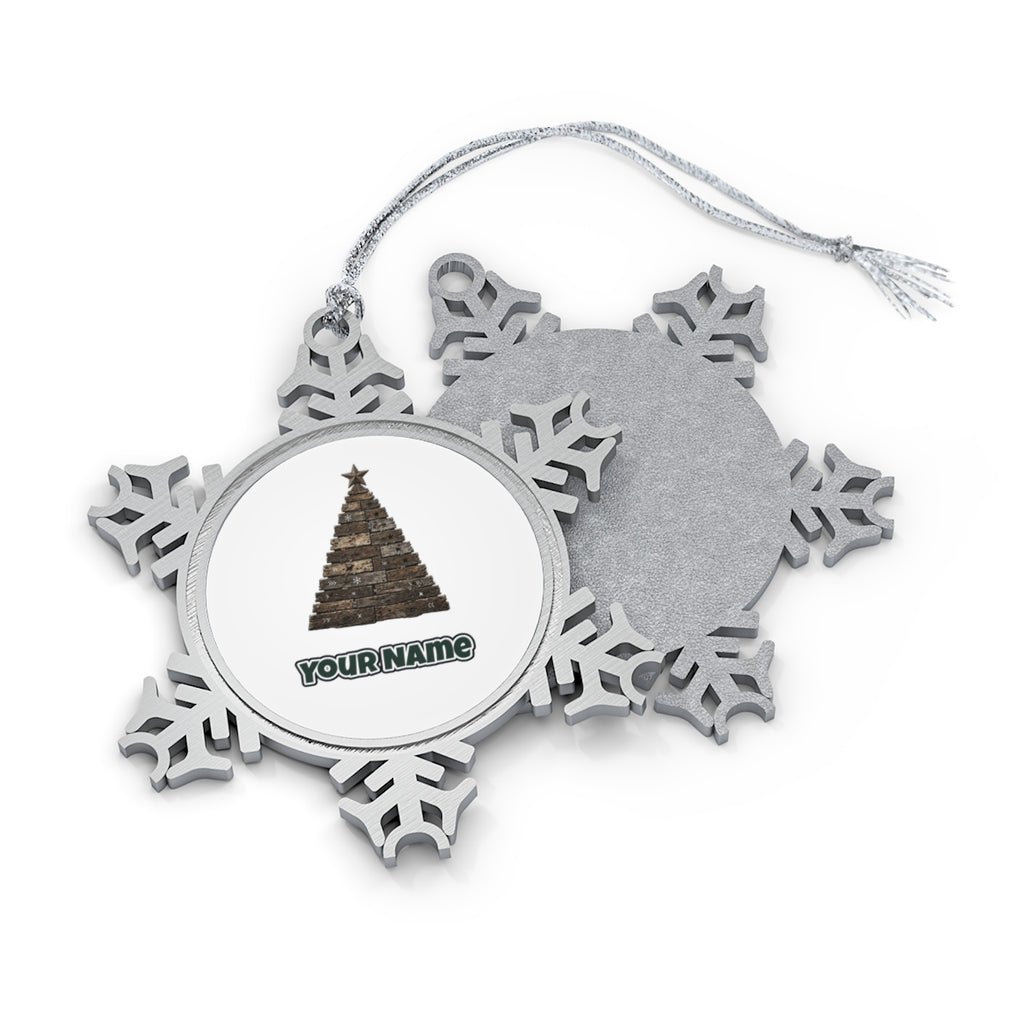 Rustic Timber Christmas Tree Personalised Pewter Christmas Ornament
