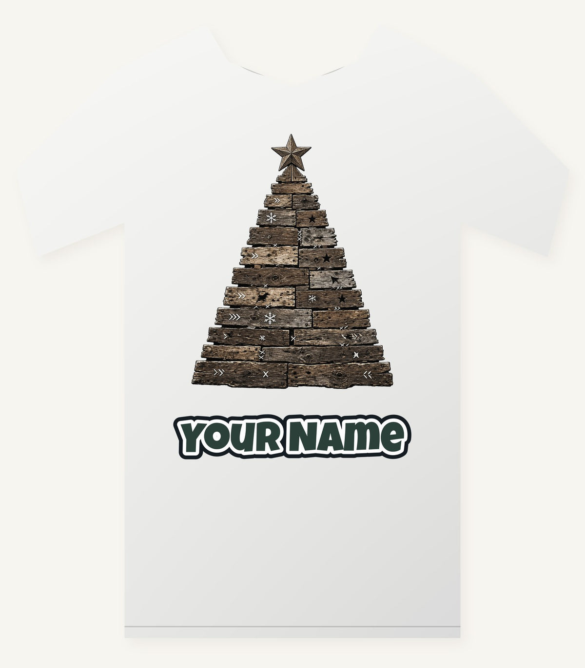 Rustic Timber Christmas Tree Personalised Christmas T-Shirt and Hoodie