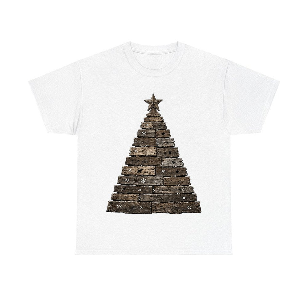 Rustic Timber Christmas Tree personalised Christmas T-shirt in white