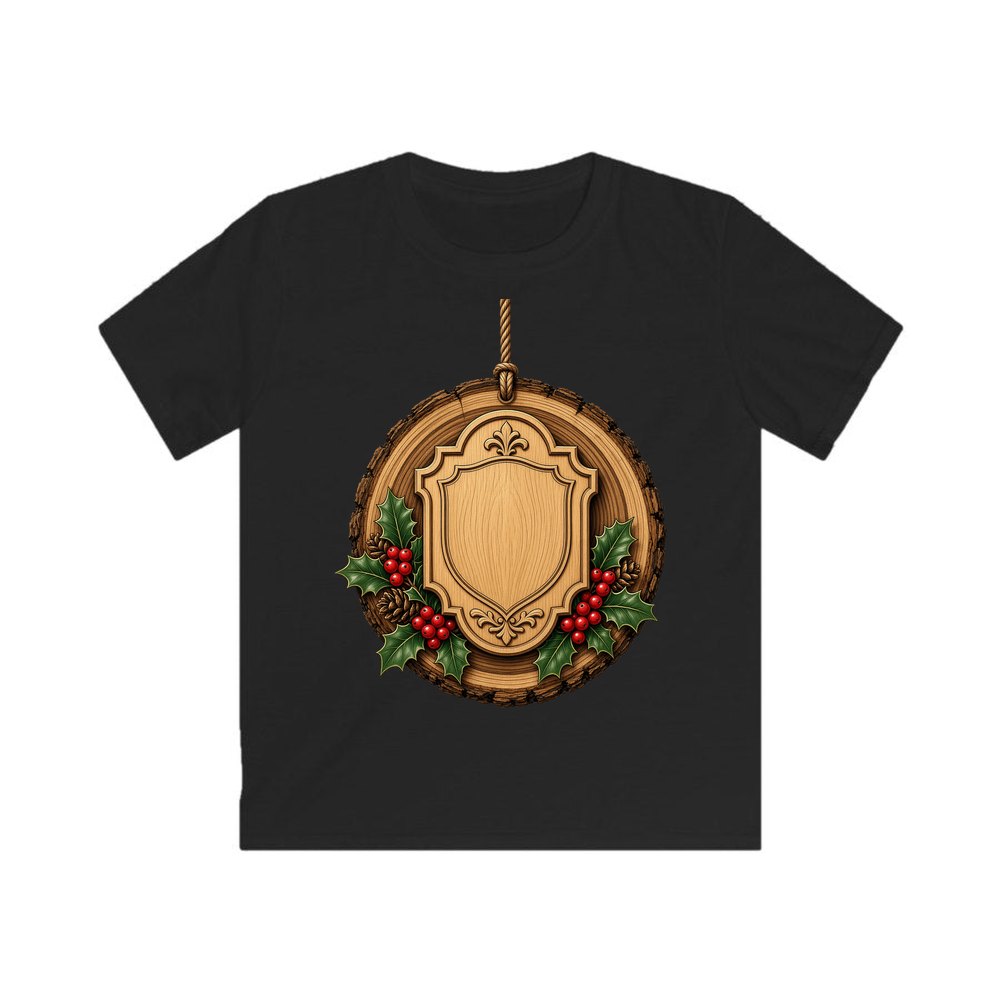 Rustic Timber Name Plaque personalised kids Christmas tee in black