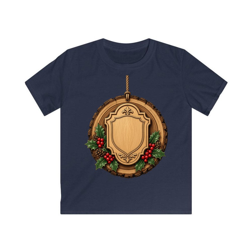 Rustic Timber Name Plaque personalised kids Christmas tee in navy