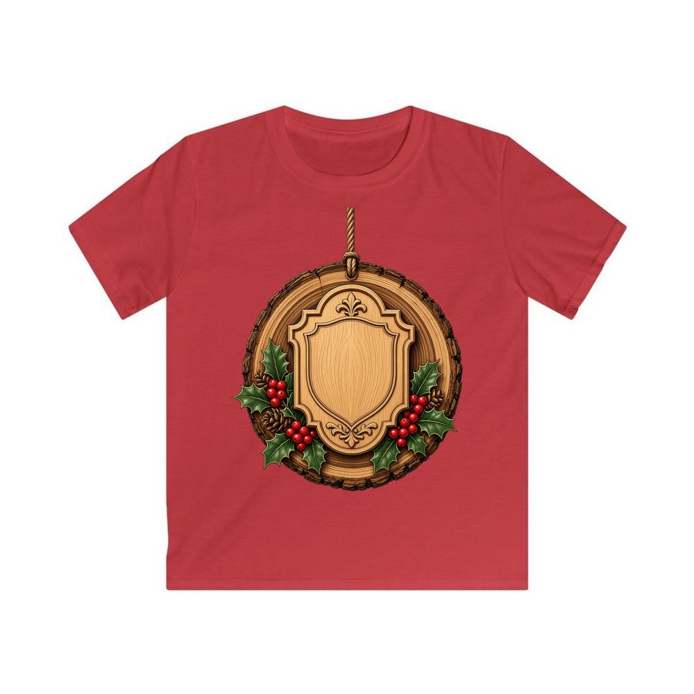 Rustic Timber Name Plaque personalised kids Christmas tee in red
