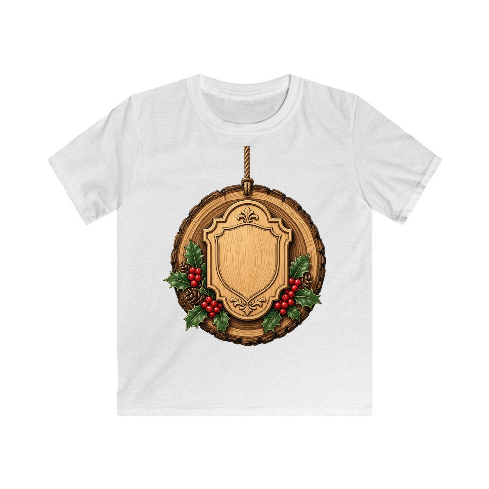 Rustic Timber Name Plaque personalised kids Christmas tee in white