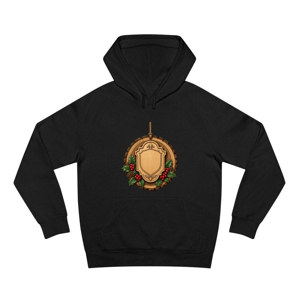 Rustic Timber Name Plaque personalised Christmas hoodie in black