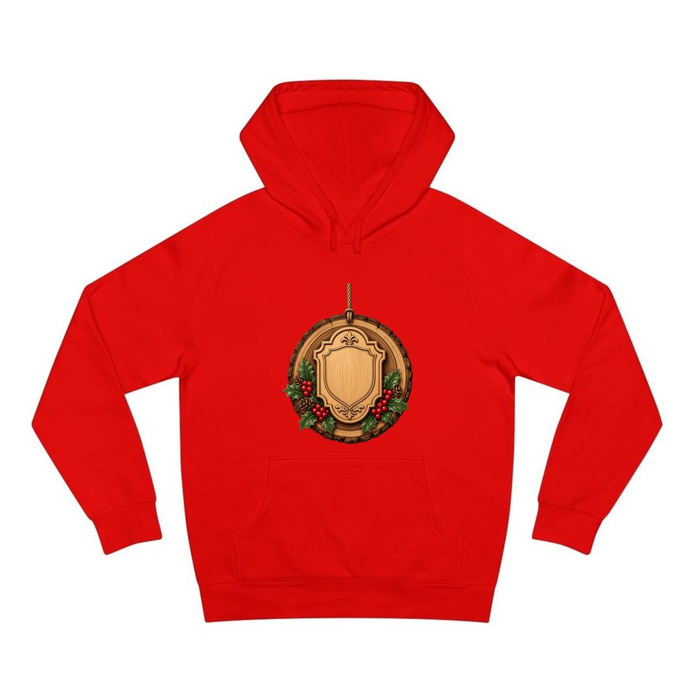 Rustic Timber Name Plaque personalised Christmas hoodie in red