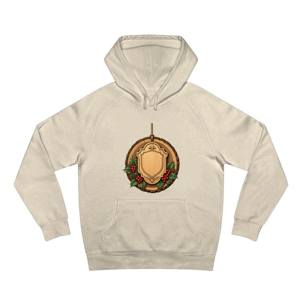 Rustic Timber Name Plaque personalised Christmas hoodie in sand