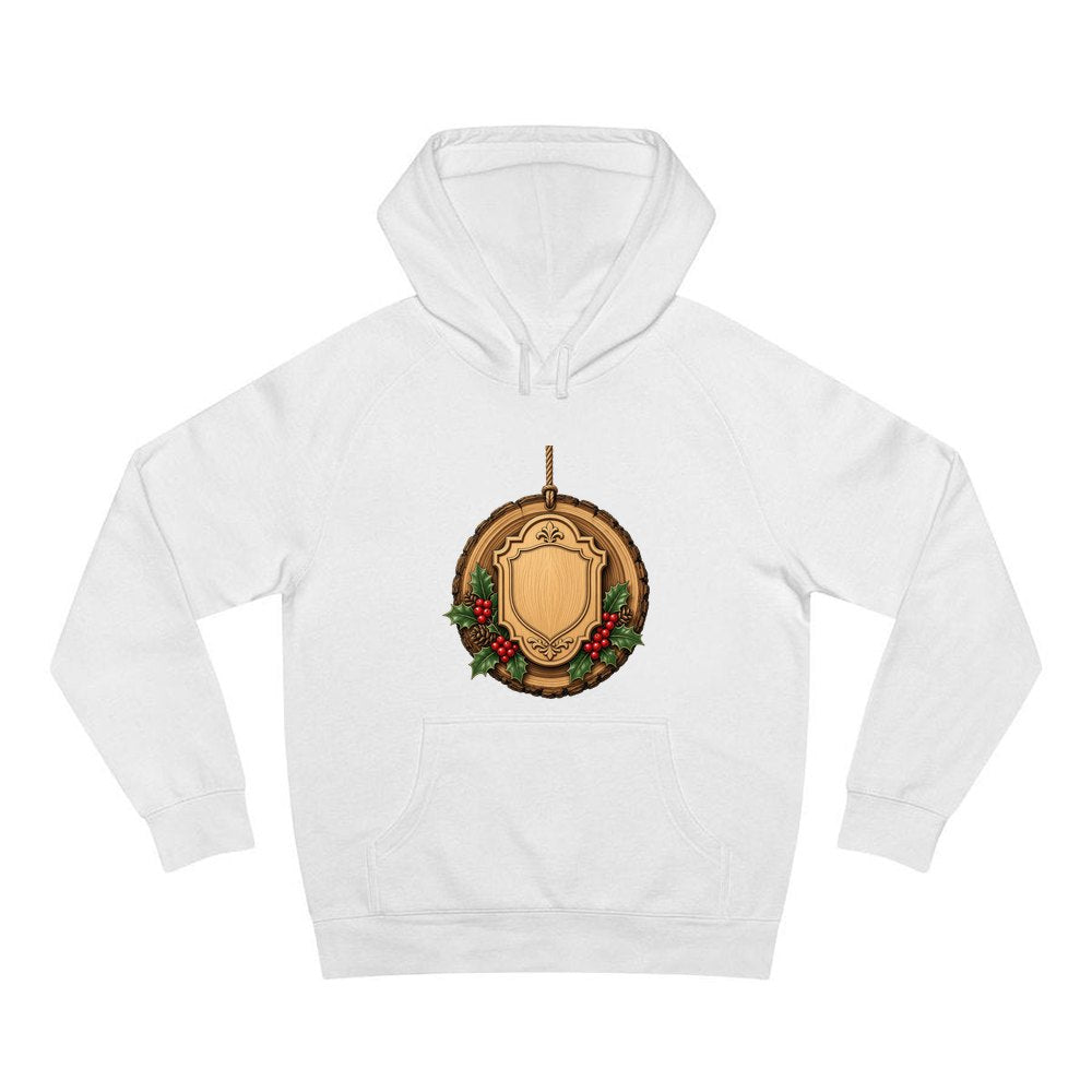 Rustic Timber Name Plaque personalised Christmas hoodie in white