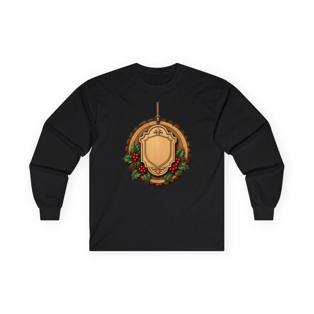 Rustic Timber Name Plaque personalised long sleeve Christmas T-shirt in black
