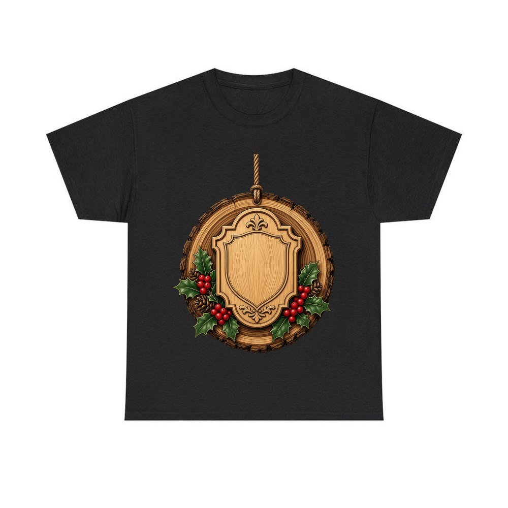 Rustic Timber Name Plaque personalised Christmas T-shirt in black