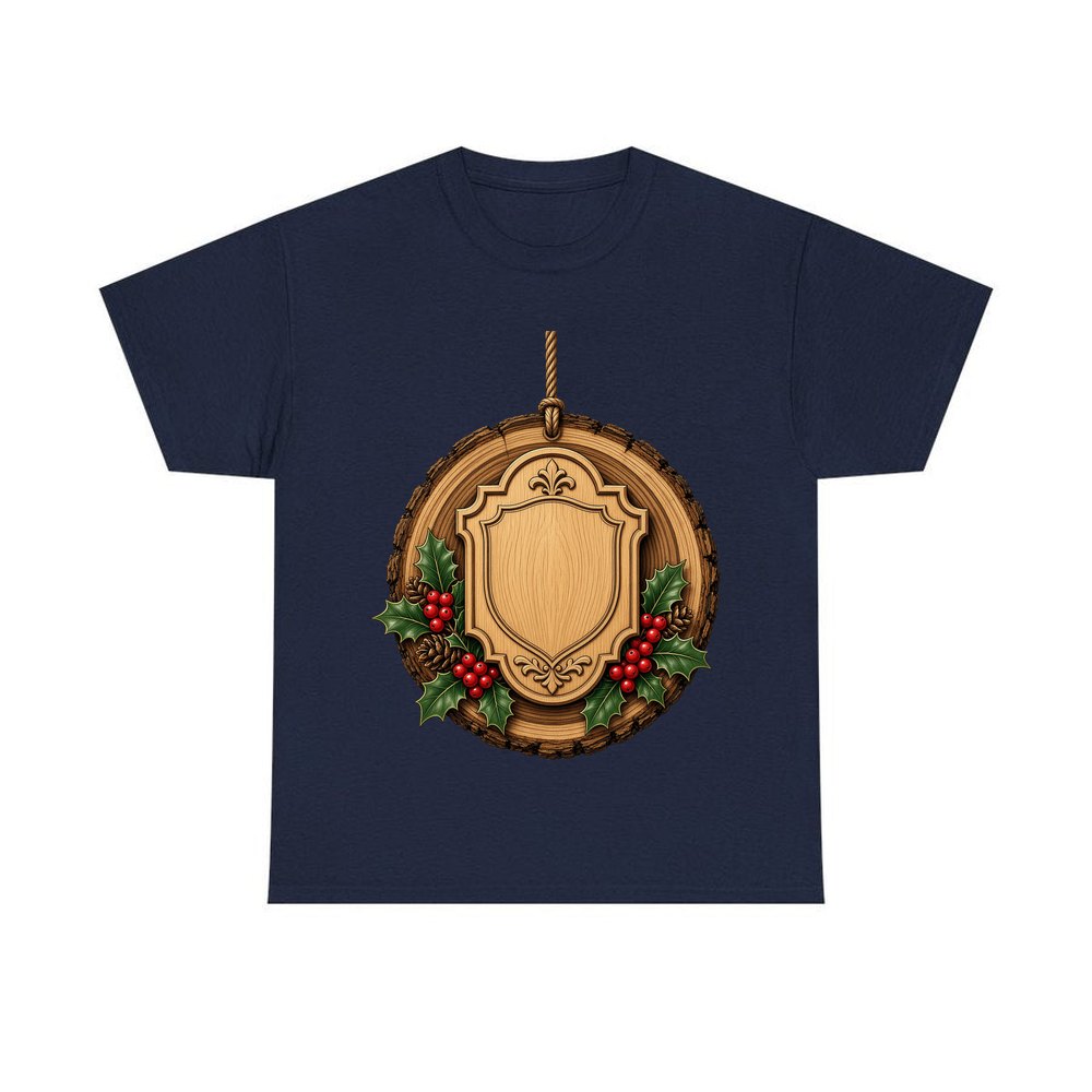 Rustic Timber Name Plaque personalised Christmas T-shirt in navy