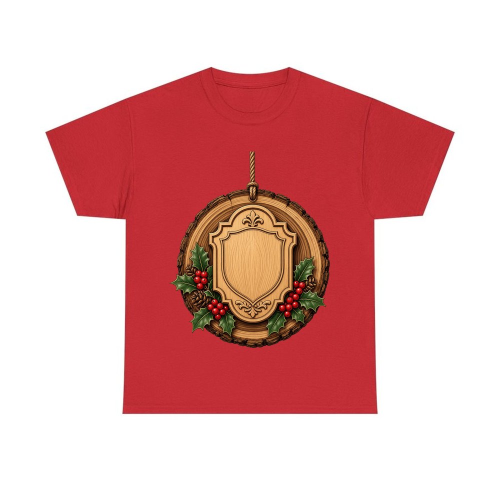 Rustic Timber Name Plaque personalised Christmas T-shirt in red