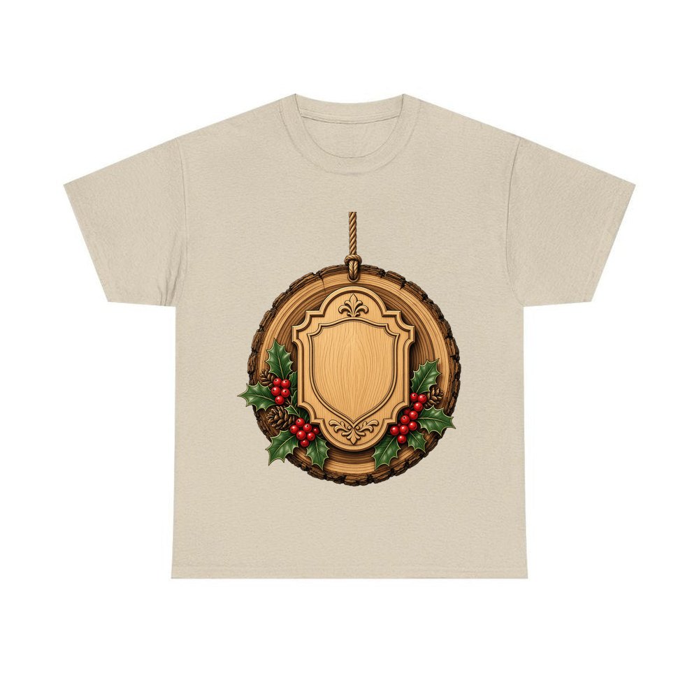 Rustic Timber Name Plaque personalised Christmas T-shirt in sand