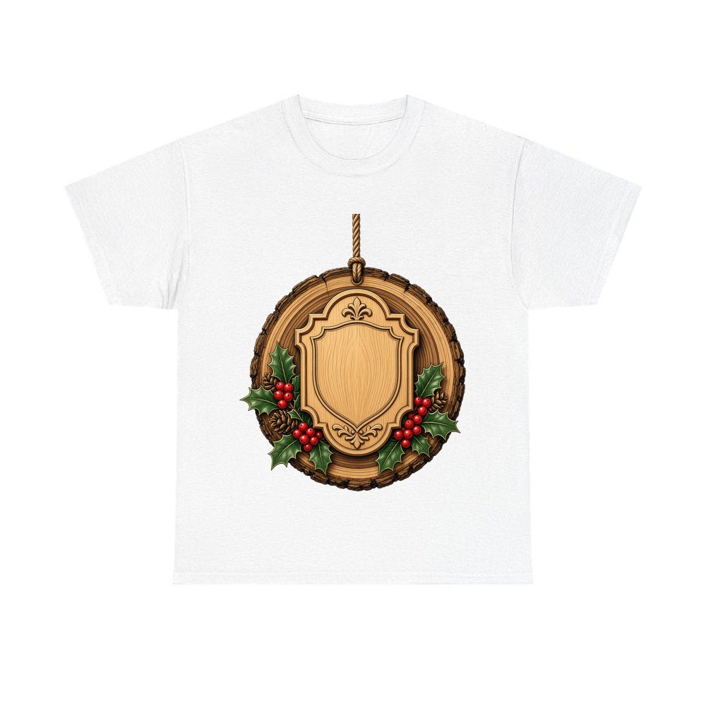 Rustic Timber Name Plaque personalised Christmas T-shirt in white