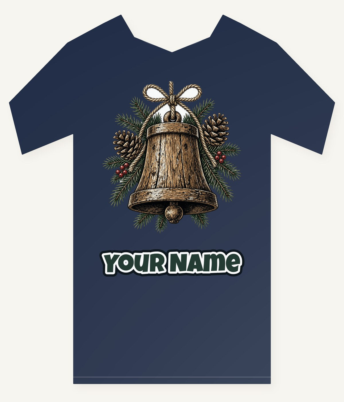 Rustic Wooden Bell With Pine Personalised Kids Tee and Baby Bodysuit
