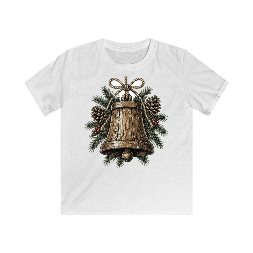 Rustic Wooden Bell With Pine personalised kids Christmas tee in white