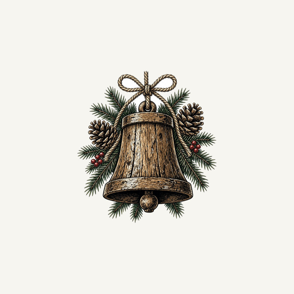 Rustic Wooden Bell With Pine Personalised Christmas Mug
