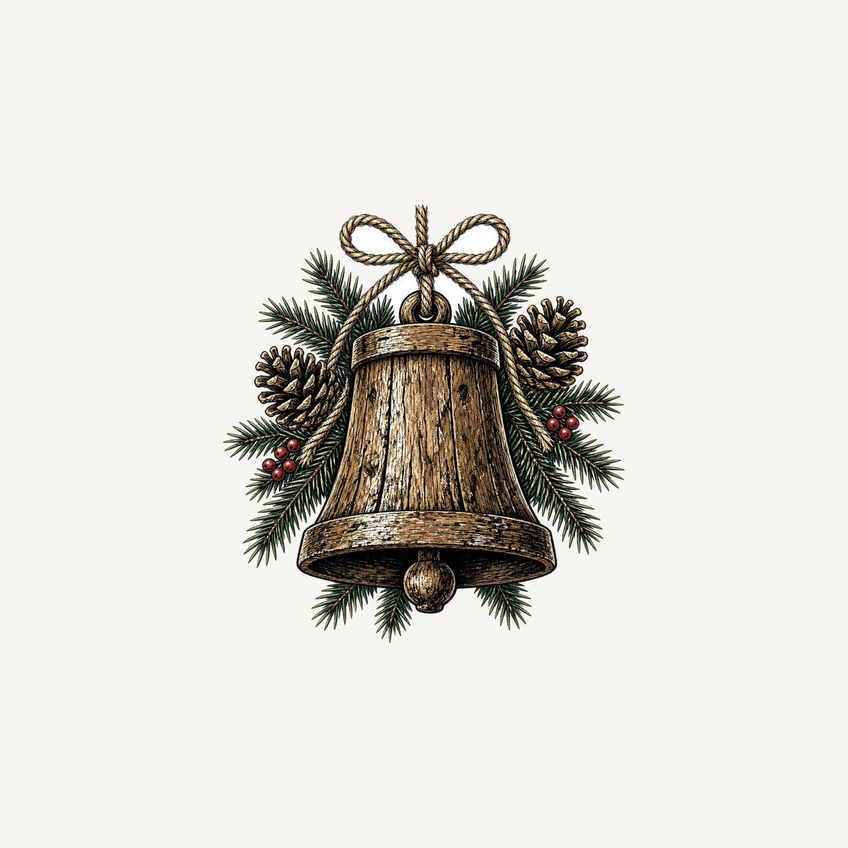 Rustic Wooden Bell With Pine Personalised Christmas Mug