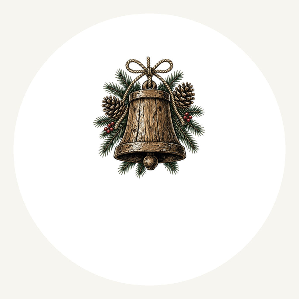 Rustic Wooden Bell With Pine Personalised Pewter Christmas Ornament