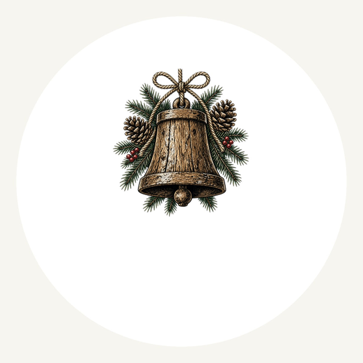Rustic Wooden Bell With Pine Personalised Pewter Christmas Ornament