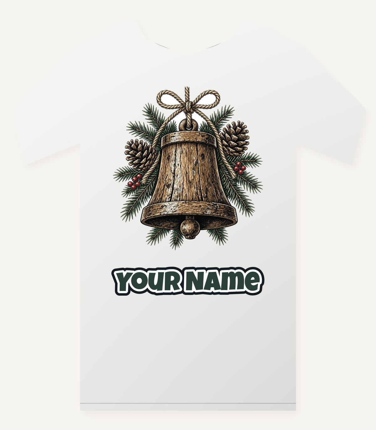 Rustic Wooden Bell With Pine Personalised Christmas T-Shirt and Hoodie